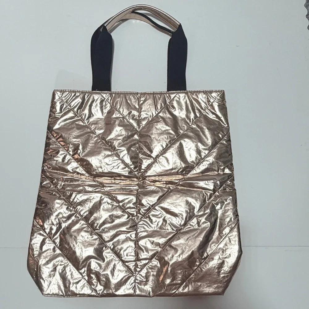 Victoria's‎ Secret Metallic Rose Gold Quilted Tote Bag Glam Shopper Carryall Y2K